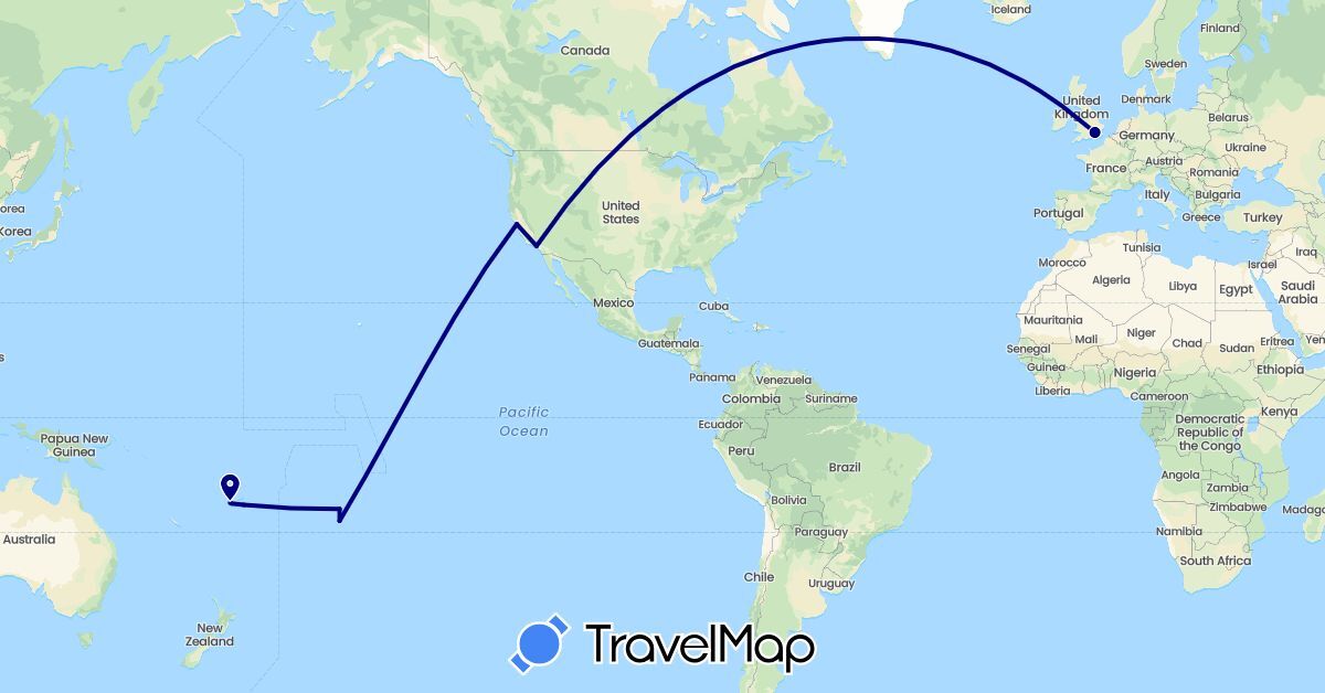 TravelMap itinerary: driving in Cook Islands, Fiji, United Kingdom, United States (Europe, North America, Oceania)